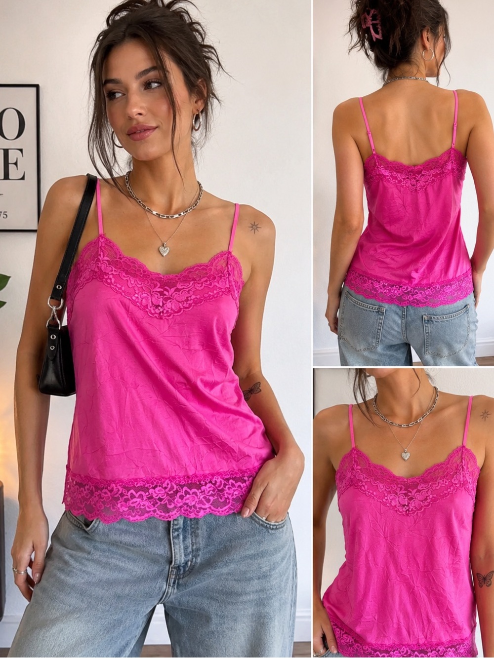 Stargazer Vintage Lace Cami Y2K Coquette Fairy Grunge Barbiecore Pink Large G09